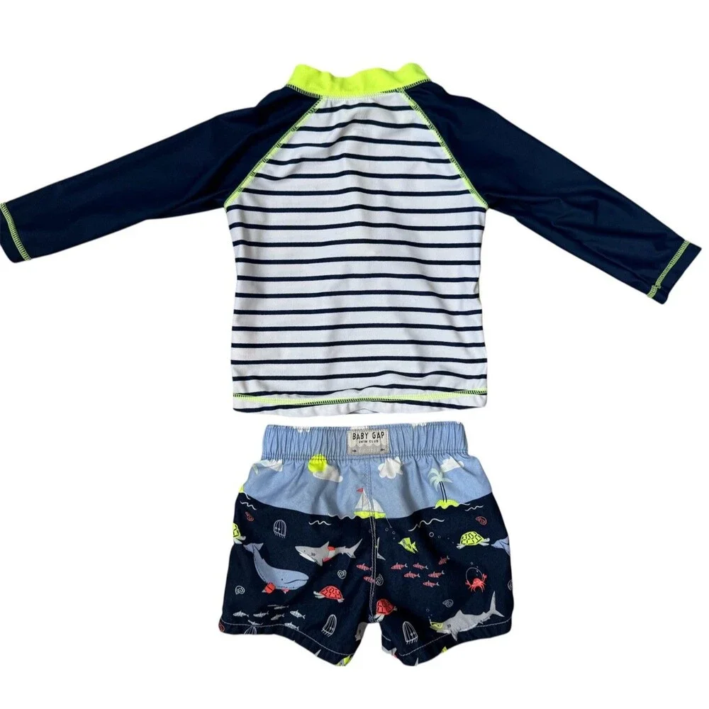 BabyGap 12/18M RashGuard Swim Set Tropical Navy Sea Life/Shark/Whale/Turtle